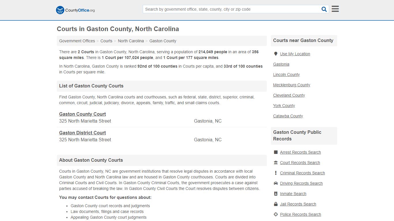 Courts - Gaston County, NC (Court Records & Calendars)